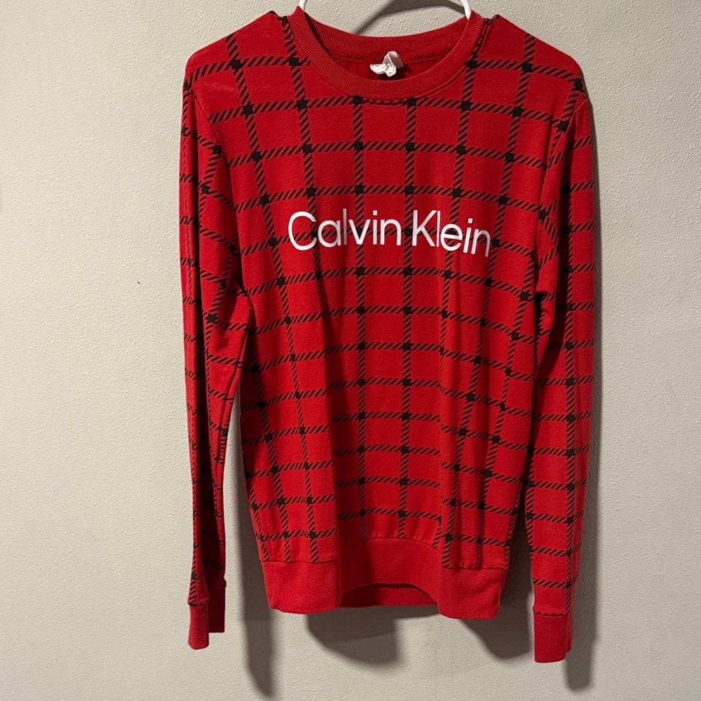 Calvin Klein Red and Black Checkered Sweater